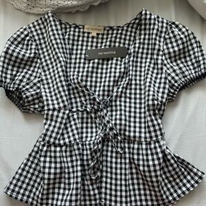 Say Anything Gingham Lace-Up Blouse